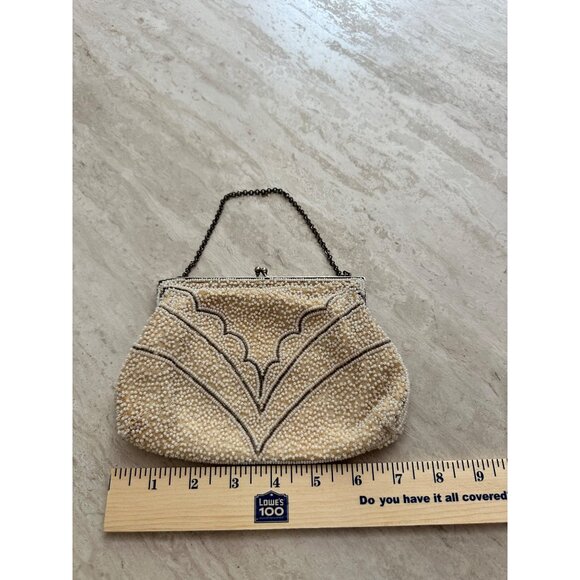 Vintage Beaded Evening Clutch Purse Chain Handle & Metal Frame Old Hollywood - Picture 4 of 5